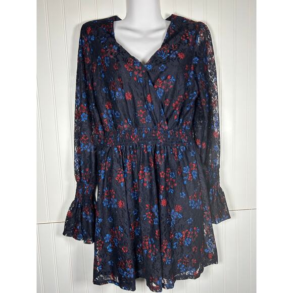 Disney Princess Navy Blue Long Sleeve Floral Lace Blouson Dress Sz M stretchy ￼ - Picture 1 of 10